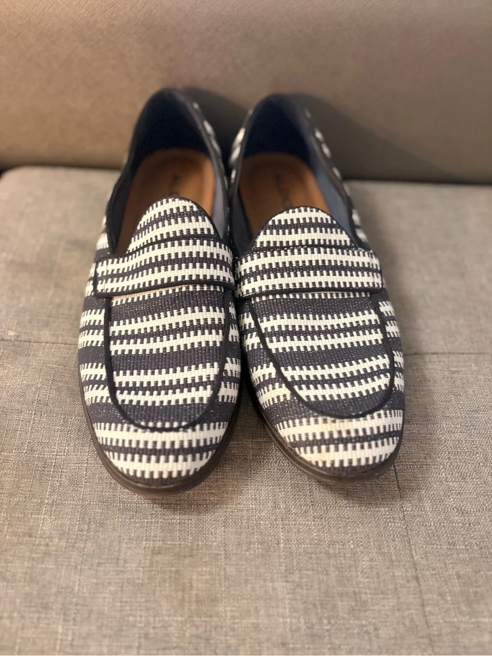 Aldo Men’s Navy and White Striped Woven Loafers